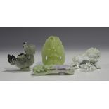 A Chinese archaistic jade bird, the stone of greyish tone with darker wing tips, height 5.8cm,