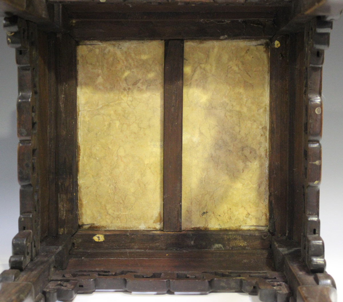 A Chinese hardwood jardinière stand, late 19th century, the square top inset with a rouge marble - Image 5 of 8