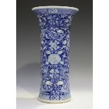 A Chinese blue and white porcelain beaker vase, mark of Kangxi but probably 20th century, densely