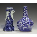 A Chinese blue and white enamelled porcelain bottle vase, mid to late 19th century, enamelled with