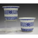 A pair of Chinese blue and white porcelain jardinières, probably Guangxu period, of slightly