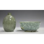 A Chinese Guan-type crackle glazed stoneware vase, the ovoid body covered in a celadon glaze