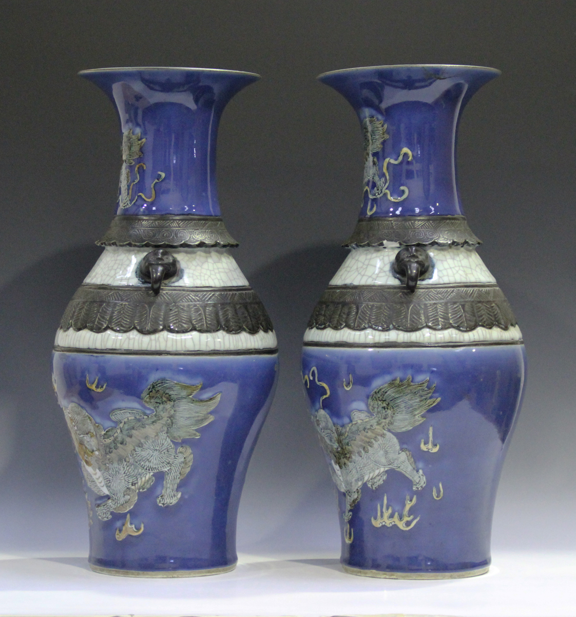 An impressive pair of Chinese blue and crackle glazed porcelain vases, late Qing dynasty, each of - Image 18 of 18