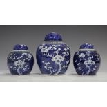 A Chinese blue and white porcelain ginger jar and cover, 20th century, painted with blossoming