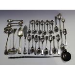 A group of silver cutlery, including a George III punch ladle, fitted with a twisted whalebone