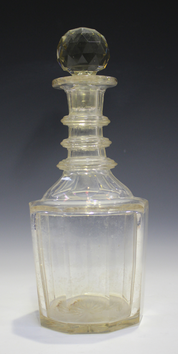 A small group of glassware, 19th century and later, including a magnum triple-ring neck decanter and - Image 5 of 5