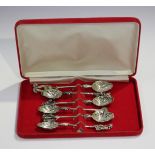 A set of six Australian silver teaspoons by Zygmunt Libucha, each with scalloped bowl, three with