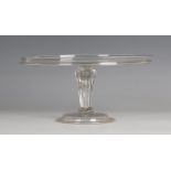 A glass tazza, late 18th century, the top with raised rim above a moulded Silesian stem, on a