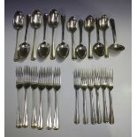 A George V part canteen of silver Hanoverian Rat Tail pattern cutlery, comprising six table forks