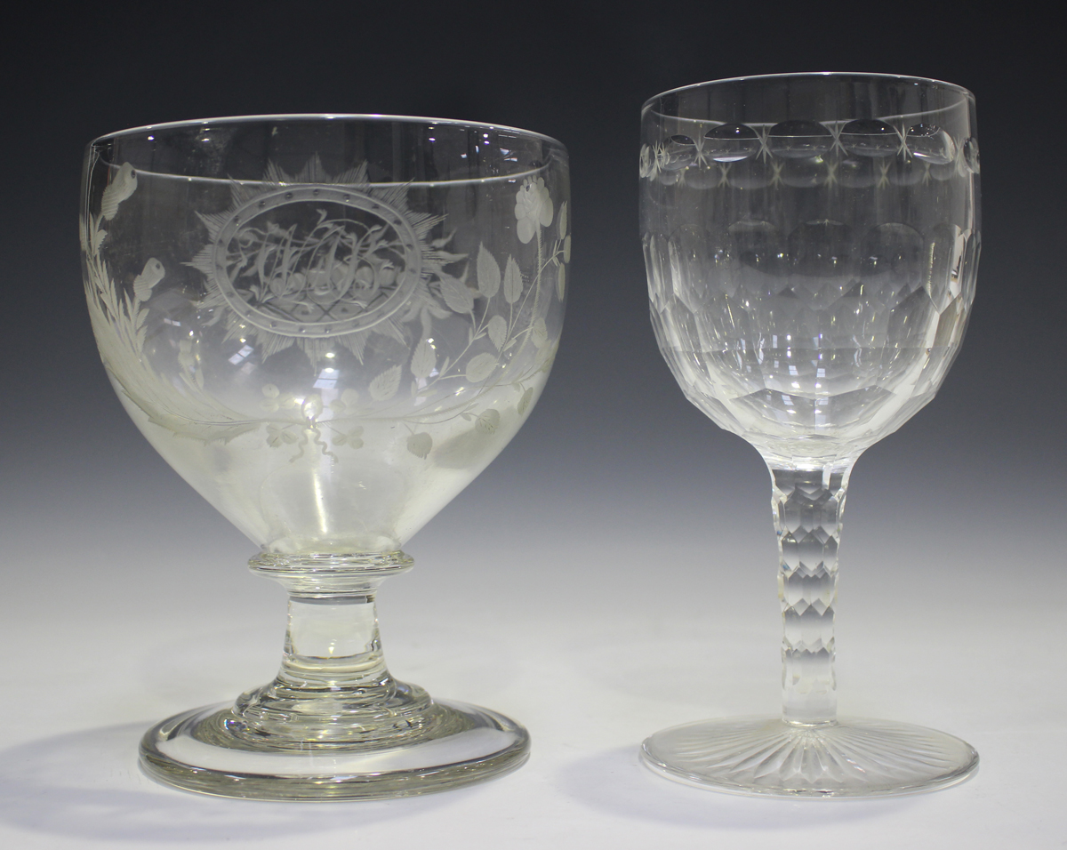A small group of glassware, 19th century and later, including a magnum triple-ring neck decanter and - Image 3 of 5