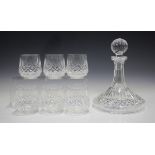 A part suite of Waterford Lismore pattern glassware, comprising a ship's decanter and stopper, eight