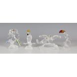 Four Swarovski Crystal Feathered Beauties Collection birds, comprising turtle doves, budgerigars,
