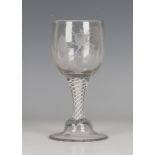 A Continental Jacobite type wine glass, late 18th century, the rounded bowl engraved with a moth and