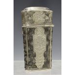 A mid-18th century silver and shagreen mounted étui of tapering flattened oval form with hinged lid,