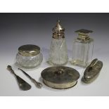 A George V silver mounted circular cut glass dressing table jar, Birmingham 1945 by Gorham