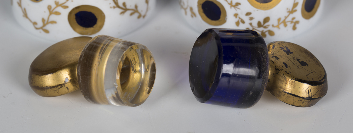 A pair of white overlaid Bohemian blue glass scent bottles and stoppers, late 19th century, of - Image 2 of 3