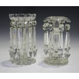 A group of glassware, 19th century, including two cut glass table lustres, four wrythen moulded