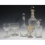 A small group of glassware, 19th century and later, including a magnum triple-ring neck decanter and