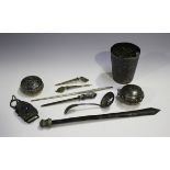 A small group of South-east Asian white metal items, including a paperknife, length 29cm, a