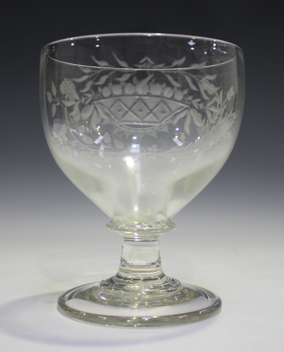 A small group of glassware, 19th century and later, including a magnum triple-ring neck decanter and - Image 2 of 5