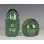 Two soda glass dump paperweights, 19th century, both with internal flowerpot decoration, heights