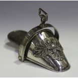 A 20th century South American silver slipper stirrup, the slipper with applied floral filigree to