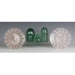 Six latticinio glass plates, first half 20th century, with corkscrew and spiral decoration and
