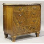 A 20th century Continental walnut chest of drawers with a heavily gadrooned top, on shaped bracket