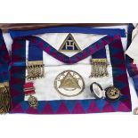 A group of Masonic regalia, including a silver and blue enamel 'Surrey Deputy' pendant medallion,