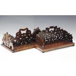 An early Victorian rosewood double-sided book trough with pierced fretwork sides and handle, width