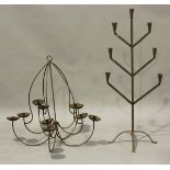 A wrought iron floor-standing seven-light candelabrum, height 118cm, together with a large wrought