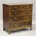 An early Victorian figured mahogany chest of two short and three long drawers, height 105cm, width
