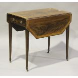 A George III figured mahogany and satinwood crossbanded Pembroke table, the canted top above a