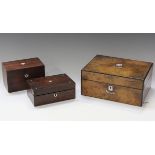 A group of collectors' items, including a Victorian walnut workbox with mother-of-pearl inlaid