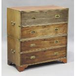 A 20th century mahogany and brass bound secrétaire campaign style chest, height 100cm, width 96cm,