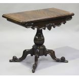 A late Victorian figured mahogany fold-over card table, raised on carved cabriole legs, height 72cm,