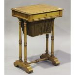A Victorian satin birch work table by C. Hindley & Sons, London, raised on turned supports and