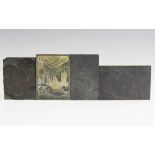 Phyliss Dawson - a group of four finely engraved woodcut printing blocks, one depicting three