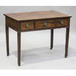 A 19th century mahogany side table with boxwood stringing, fitted with three drawers, on square