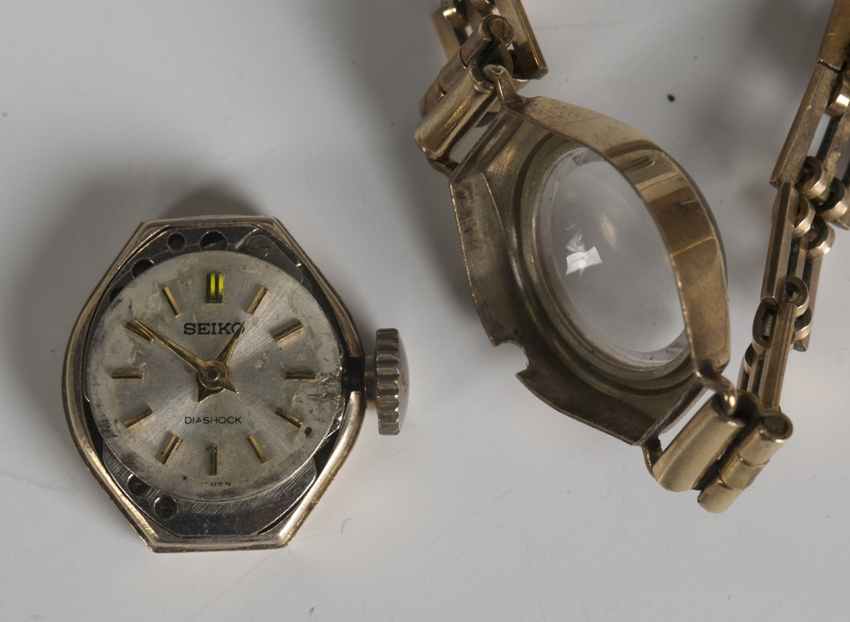 A Seiko 9ct gold cased lady's wristwatch, London 1966, on a gilt metal bracelet, together with - Image 3 of 3