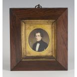 A 19th century watercolour on ivory head and shoulders portrait miniature of a young gentleman, 5.