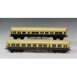 Two Tenmille Products gauge 1 auto coaches, finished in GWR cream and brown livery, together with
