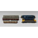 A collection of gauge OO railway items, including two Tri-ang diesel locomotives, a locomotive '