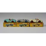 Three Dinky Toys sports cars, comprising a No. 109 Austin Healey '100', race number 23, a No. 110