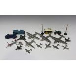 A collection of Dinky Toys models, including an Armstrong Whitworth airliner, a Viking Empire flying