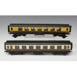 Two Exley gauge O 1st and 3rd class coaches, finished in Great Western cream and brown livery,