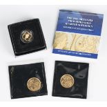 Two Elizabeth II half-sovereigns, 1982 and 1987, and a Tristan da Cunha quarter-sovereign 2019, with