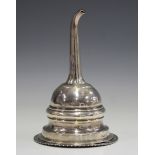 A George III silver wine funnel, the detachable pierced strainer with gadrooned rim, the turned