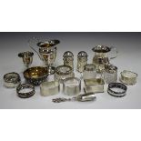 A collection of silver items, including a George V cream jug, London 1913, height 11cm, a small