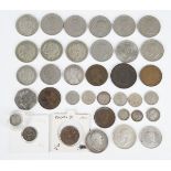 A group of mostly British coins, including a William IV half-crown 1836, an Edward VII halfpenny